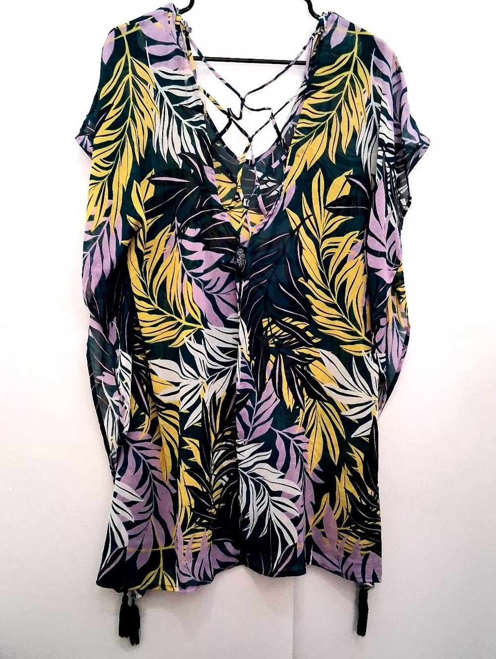 PALISADES Women's Tropical Leaf Print Cover Top Size M/L